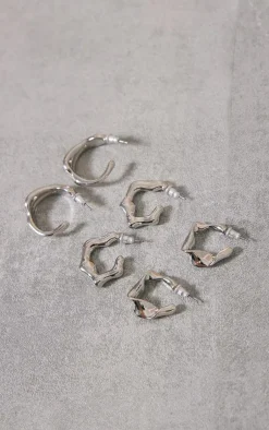 PrettyLittleThing Hoop Earrings*Crinkle Abstract Hoop Earrings Multipack