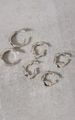 PrettyLittleThing Hoop Earrings*Crinkle Abstract Hoop Earrings Multipack