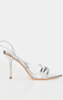 PrettyLittleThing Lace Up Heels*Croc PU Point Toe Lace Up Heeled Sandals