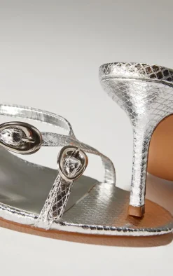 PrettyLittleThing Mules*Croc PU Round Toe Buckle Cross Strap Detail Mid Stiletto Heeled Mules