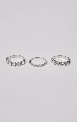 PrettyLittleThing Rings*Diamante Baguette 3 Pack Ring Set