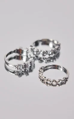 PrettyLittleThing Rings*Diamante Baguette 3 Pack Ring Set