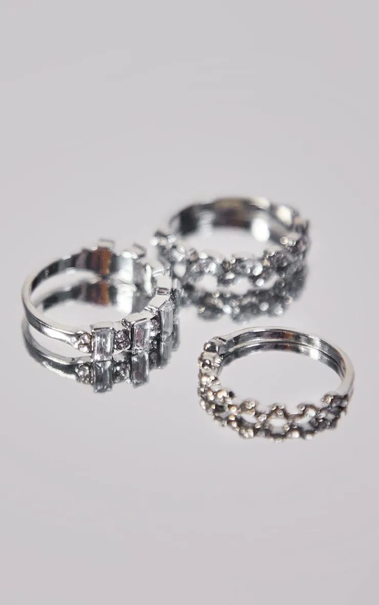 PrettyLittleThing Rings*Diamante Baguette 3 Pack Ring Set
