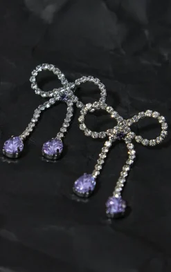 PrettyLittleThing Statement Earrings*Diamante Bow Gem Drop Earrings