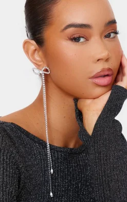 PrettyLittleThing Statement Earrings*Diamante Bow Long Statement Earrings