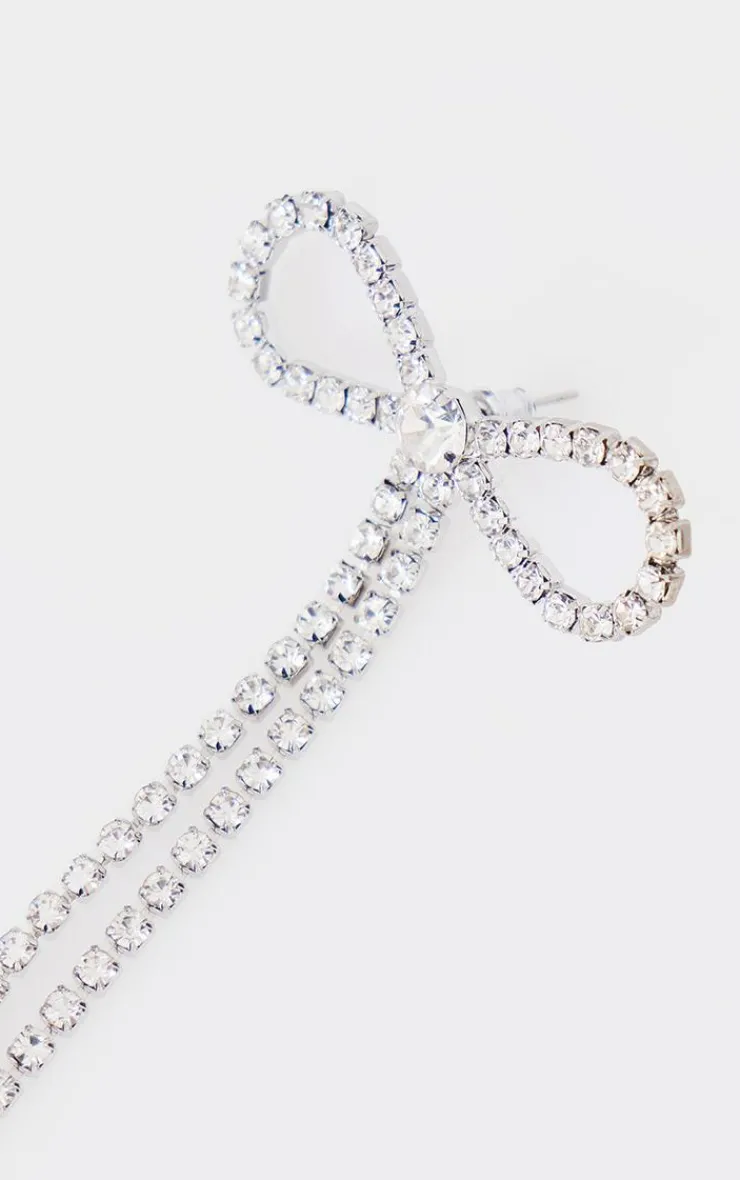 PrettyLittleThing Statement Earrings*Diamante Bow Long Statement Earrings