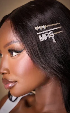 PrettyLittleThing Hair Accessories*Diamante Heart & Jewel Detail 'Mrs' Hair Slides