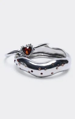 PrettyLittleThing Bracelets*Diamante Heart Detail 2 Pack Bangles