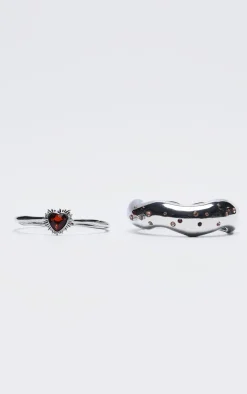 PrettyLittleThing Bracelets*Diamante Heart Detail 2 Pack Bangles