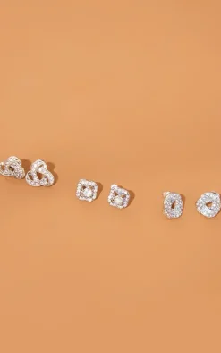 PrettyLittleThing Earrings*Diamante Knotted Stud Earrings Multi Pack