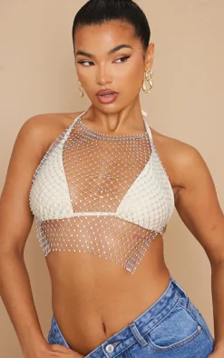 PrettyLittleThing Body Jewelry*Diamante Mesh Halter Neck Body Jewelry