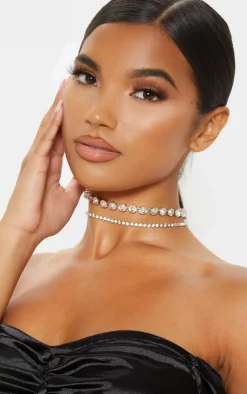 PrettyLittleThing Necklaces*Double Diamante Choker Two Pack