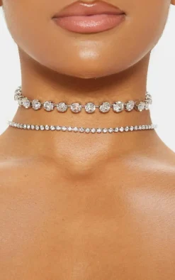 PrettyLittleThing Necklaces*Double Diamante Choker Two Pack