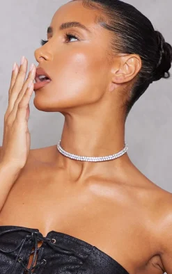 PrettyLittleThing Necklaces*Double Row Diamante Choker