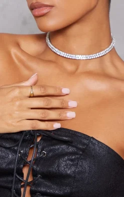 PrettyLittleThing Necklaces*Double Row Diamante Choker