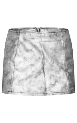 Online PrettyLittleThing Extreme Micro Mini Coated Denim Skirt Silver