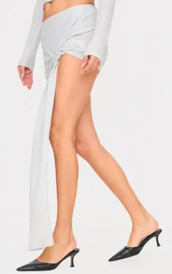 Clearance PrettyLittleThing Glitter Drape Front Mini Skirt Silver