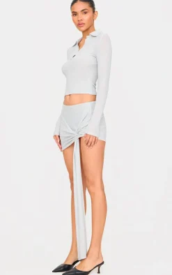 Clearance PrettyLittleThing Glitter Drape Front Mini Skirt Silver