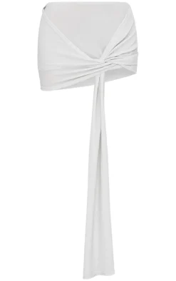 Clearance PrettyLittleThing Glitter Drape Front Mini Skirt Silver