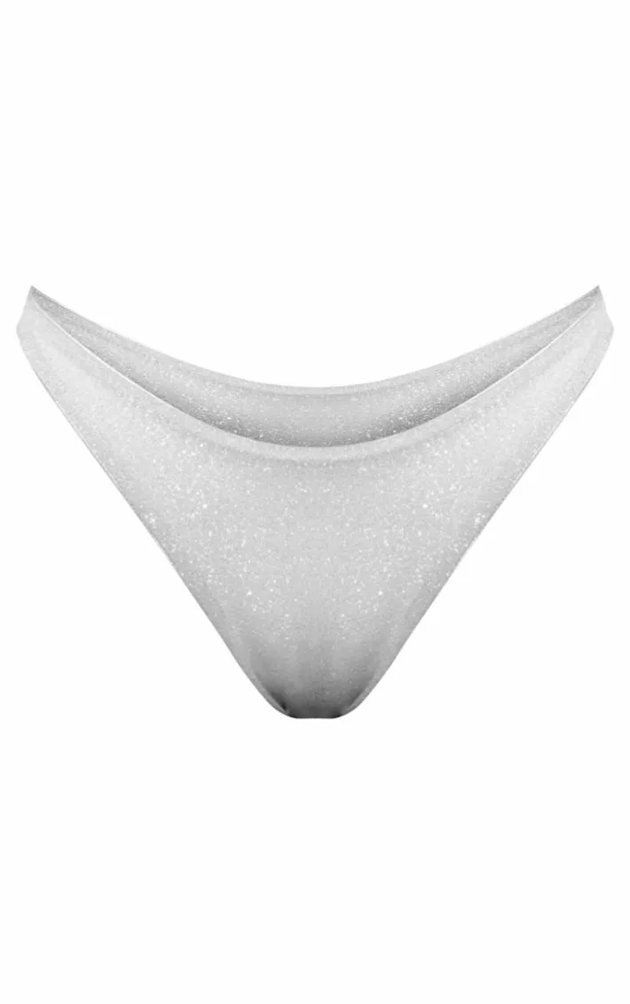 Silver Glitter High Leg Bikini Bottoms