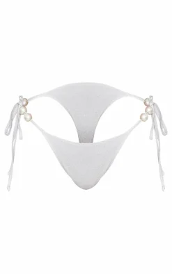 Glitter Pearl Trim Tie Side Bikini Bottoms-PrettyLittleThing