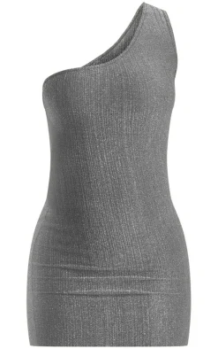 Glitter Plisse One Shoulder Bodycon Dress-PrettyLittleThing Outlet
