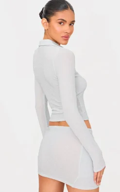 Best PrettyLittleThing Glitter Plunge Long Sleeve Top Silver