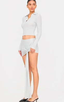 Best PrettyLittleThing Glitter Plunge Long Sleeve Top Silver