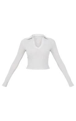 Best PrettyLittleThing Glitter Plunge Long Sleeve Top Silver