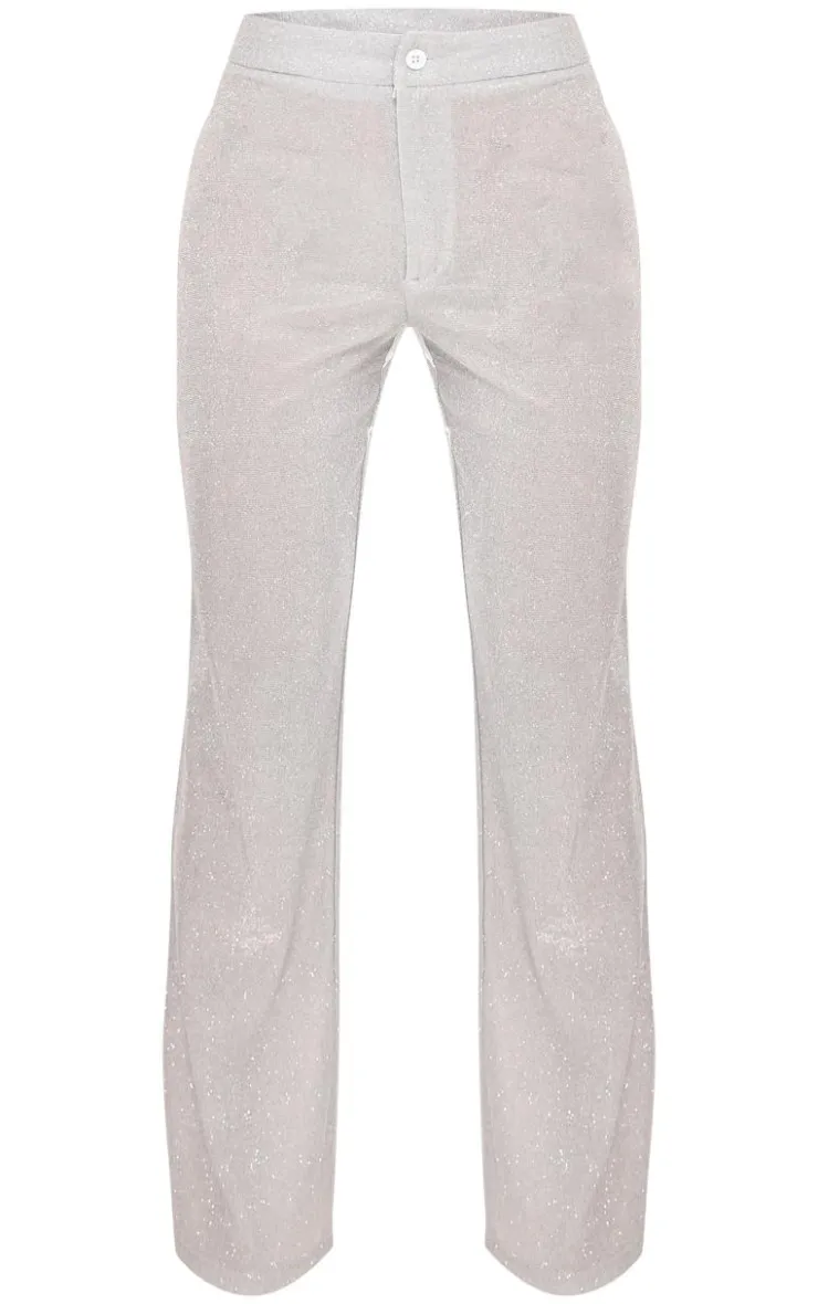 Best PrettyLittleThing Glitter Woven Wide Leg Pants Silver