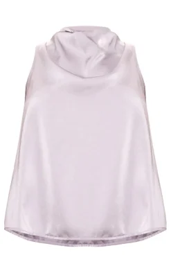 Outlet PrettyLittleThing Satin Open Back Longline Top Silver Grey
