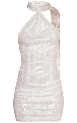 Sequin High Neck Backless Bodycon Dress-PrettyLittleThing