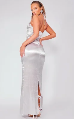 Hammered Satin Cut Out Halterneck Maxi Dress-PrettyLittleThing Outlet