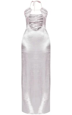 Hammered Satin Cut Out Halterneck Maxi Dress-PrettyLittleThing Outlet