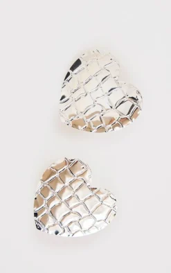 PrettyLittleThing Statement Earrings*Heart Croc Embossed Statement Earrings