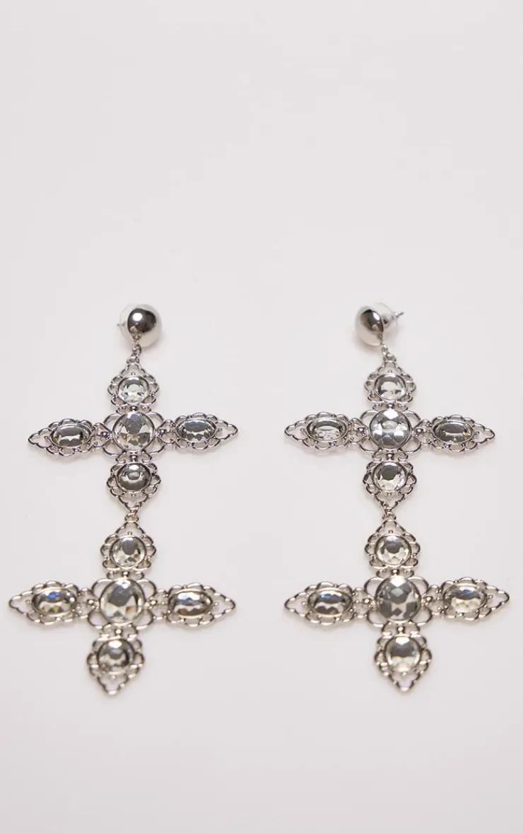 PrettyLittleThing Earrings*Large Cross Jewel Statement Earrings