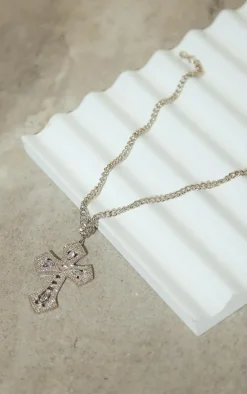 PrettyLittleThing Necklaces*Large Diamante Cross Necklace