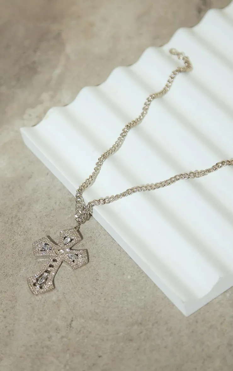 PrettyLittleThing Necklaces*Large Diamante Cross Necklace