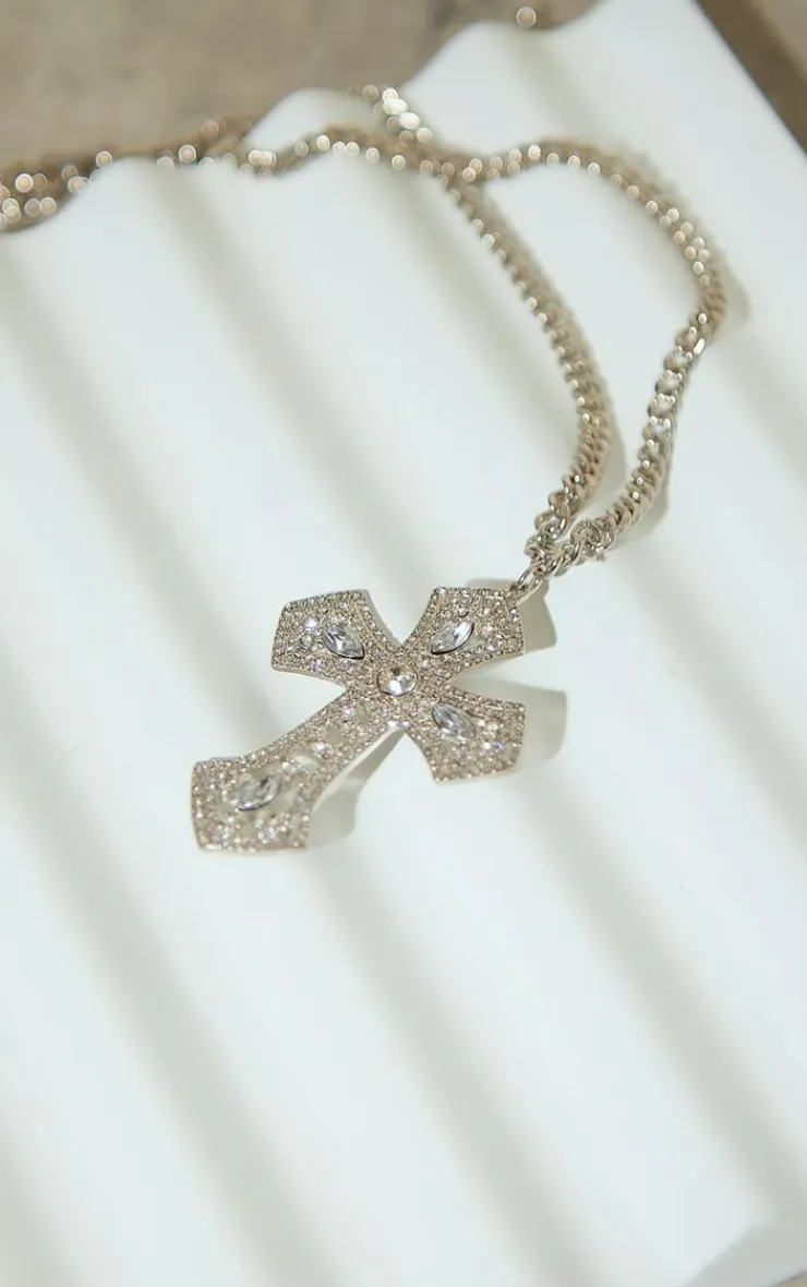 PrettyLittleThing Necklaces*Large Diamante Cross Necklace