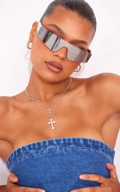 PrettyLittleThing Necklaces*Layered Chain Jeweled Cross Necklace