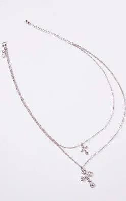 PrettyLittleThing Necklaces*Layered Chain Jeweled Cross Necklace