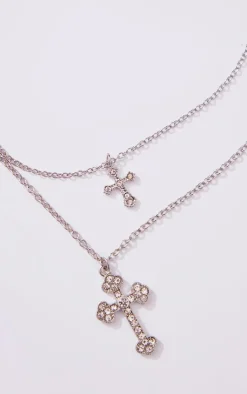 PrettyLittleThing Necklaces*Layered Chain Jeweled Cross Necklace
