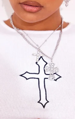 PrettyLittleThing Necklaces*Layered Cross Chunky Chain Necklace
