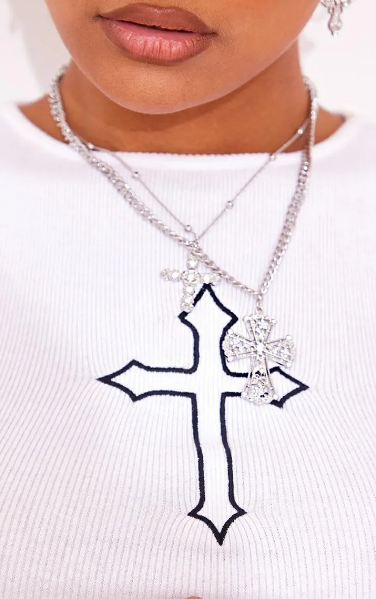 PrettyLittleThing Necklaces*Layered Cross Chunky Chain Necklace