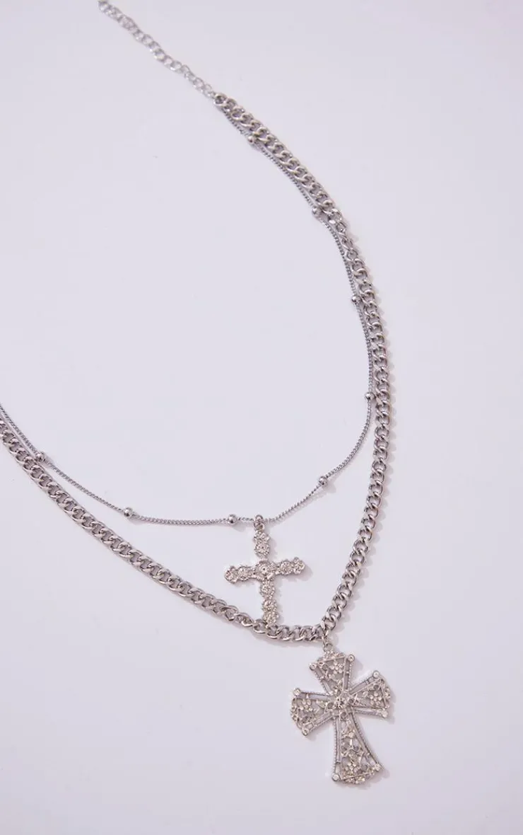 PrettyLittleThing Necklaces*Layered Cross Chunky Chain Necklace