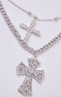 PrettyLittleThing Necklaces*Layered Cross Chunky Chain Necklace