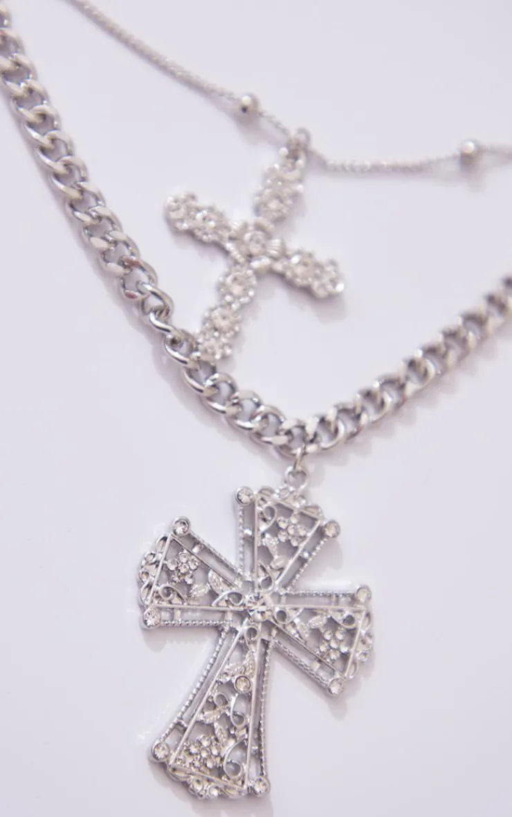 PrettyLittleThing Necklaces*Layered Cross Chunky Chain Necklace