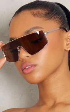 PrettyLittleThing Visor Sunglasses*Lens Oversized Brown Lens Visor Sunglasses