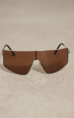 PrettyLittleThing Visor Sunglasses*Lens Oversized Brown Lens Visor Sunglasses