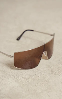 PrettyLittleThing Visor Sunglasses*Lens Oversized Brown Lens Visor Sunglasses